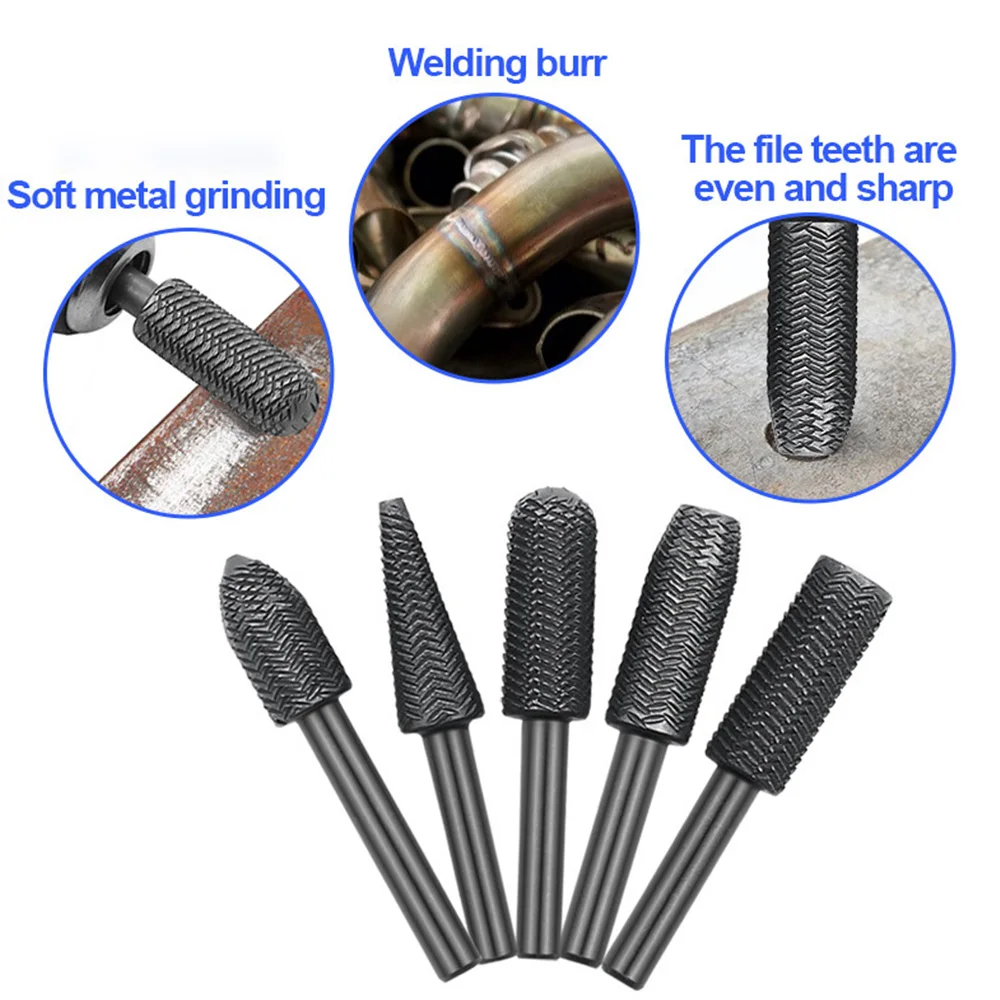 

5Pcs Rotary Rasp File Set Steel File Shank Carving Bit Double Cutter Rotary File Super Hard For Metal Wood Grinding