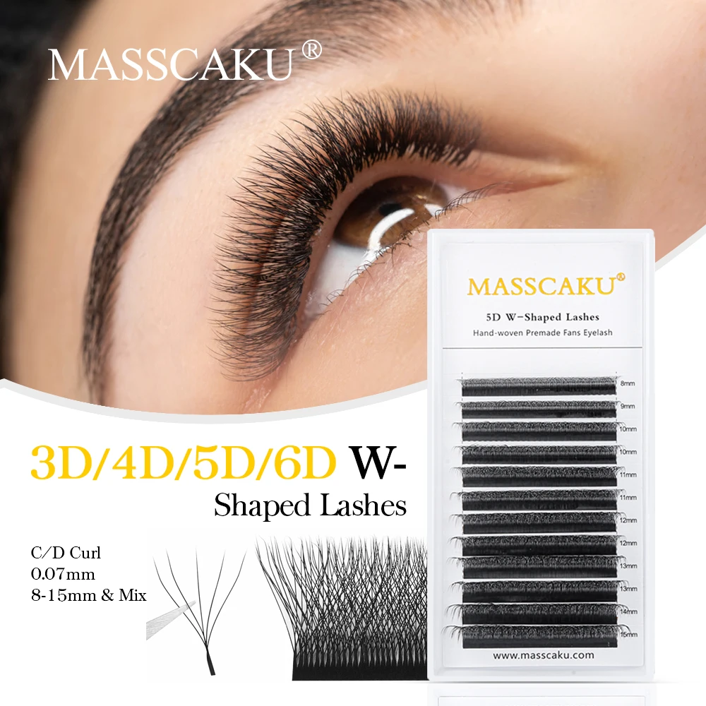 

MASSCAKU Premade Volume Fans Short Stem 3d/4d/5d/6d Russian Eyelash Extension Mink Eyelash Extension All Size Lashes Tray