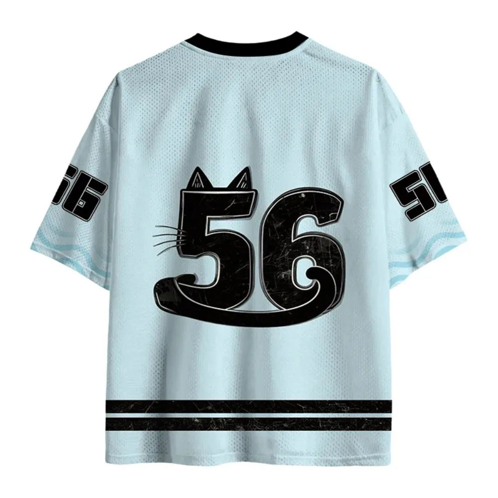 American retro distressed black cat 3D print breatha quick-dry men's women's V-neck T-shirt  street casual Parent-Child Clothing