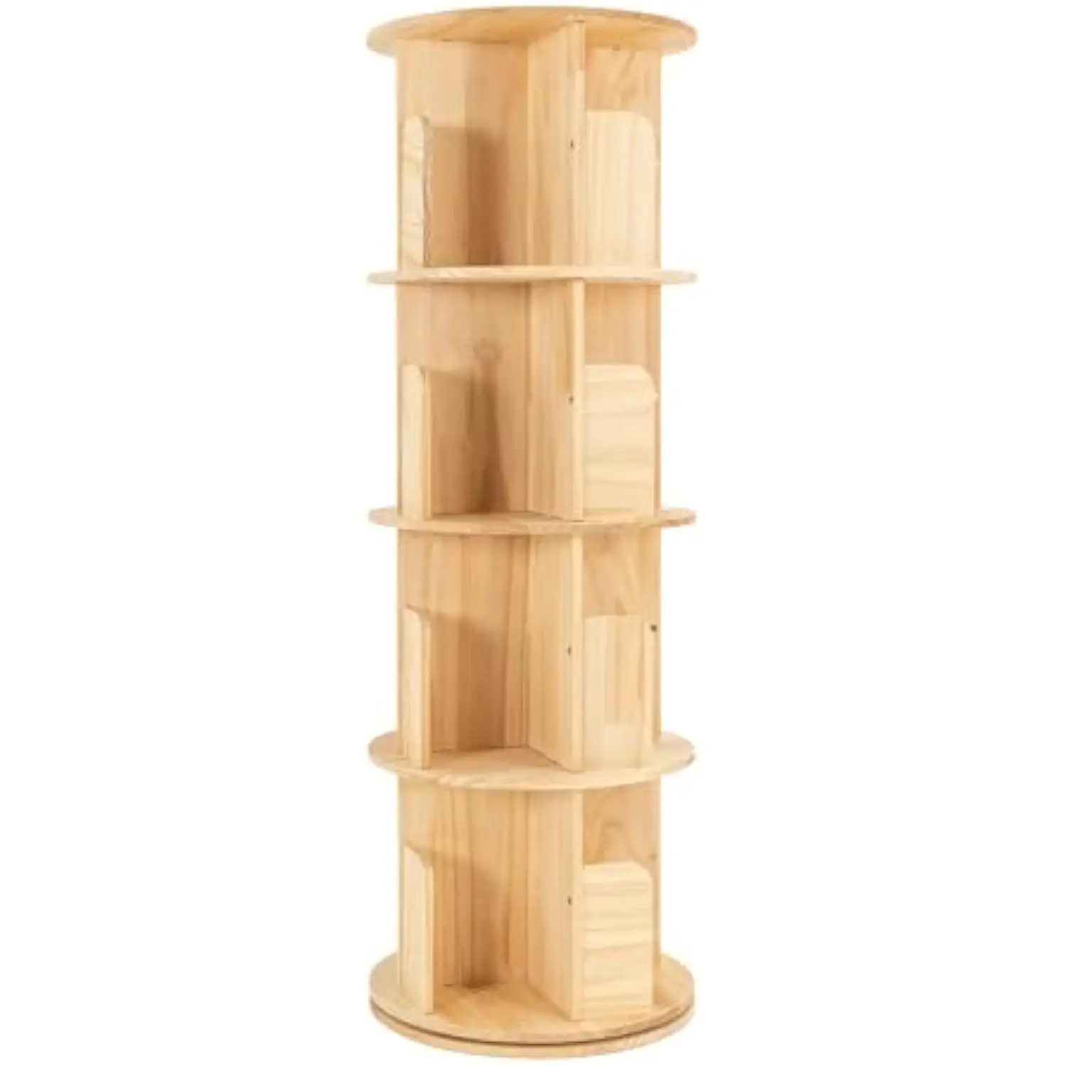 

4 Tier Bookshelf Rotating Wood Storage Bookcase, 360 ° Rotating Bookshelf, Floor-Standing Cylinder Storage Display Rack for Home