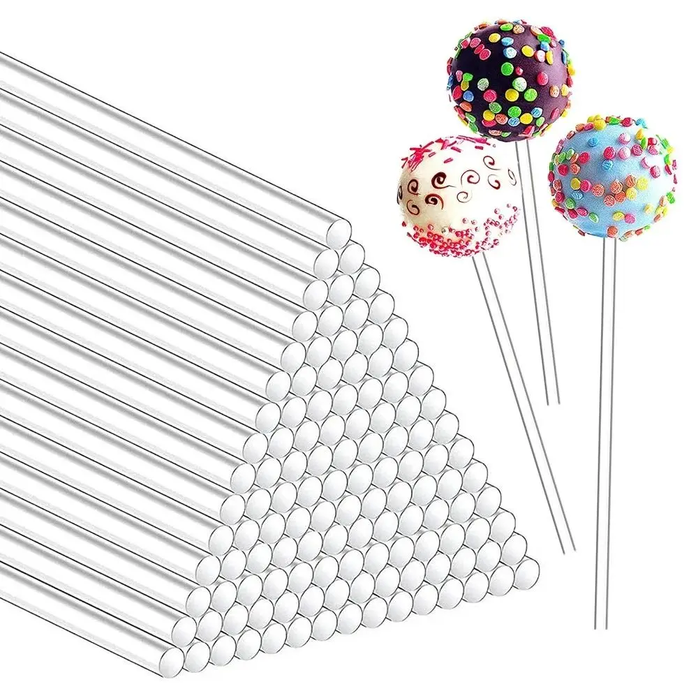50Pcs Transparent Lollipop Sticks Acrylic Candy Bar Stirring Rod Baking Cakes Topper Tools Candy Chocolate Cake Sticks