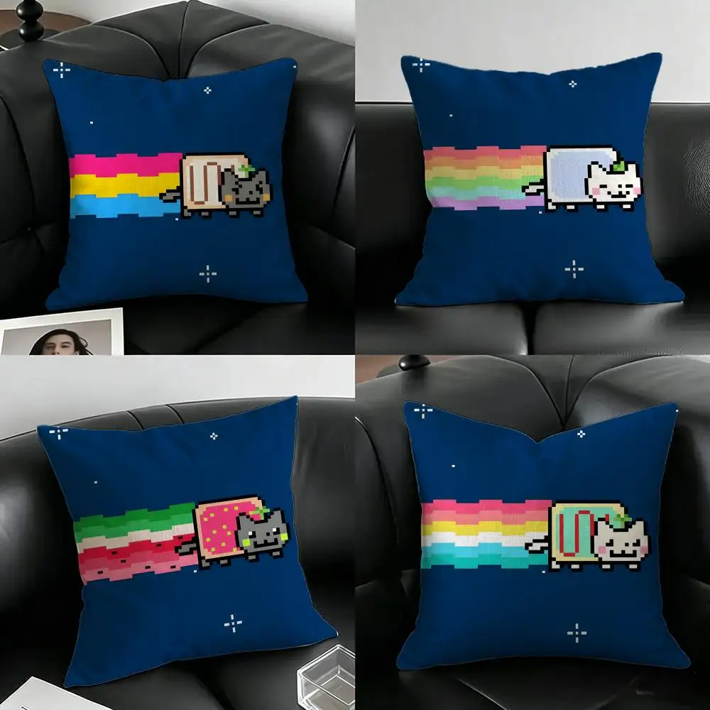 Artwork Nyan Cat Cushion Cover Natural Linen Pillowcase Set, All-in-One Decor for Sofa, Bedroom & Chair