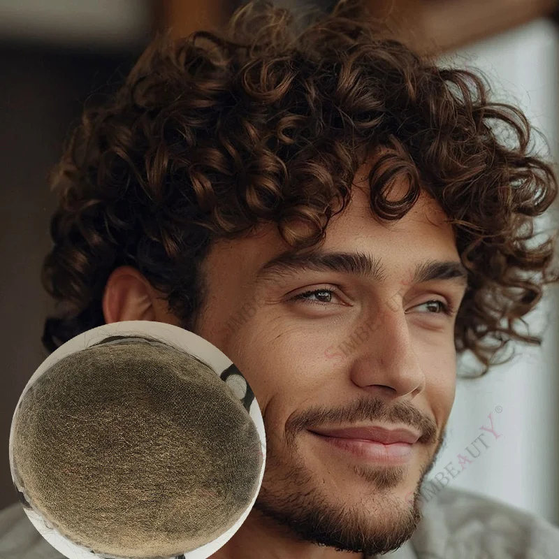 

20MM Curly #18 Ash Blonde Gray Sweatproof Toupee Indian Human Hair Prosthesis Undetectable Bleached Knots Full Swiss Lace System