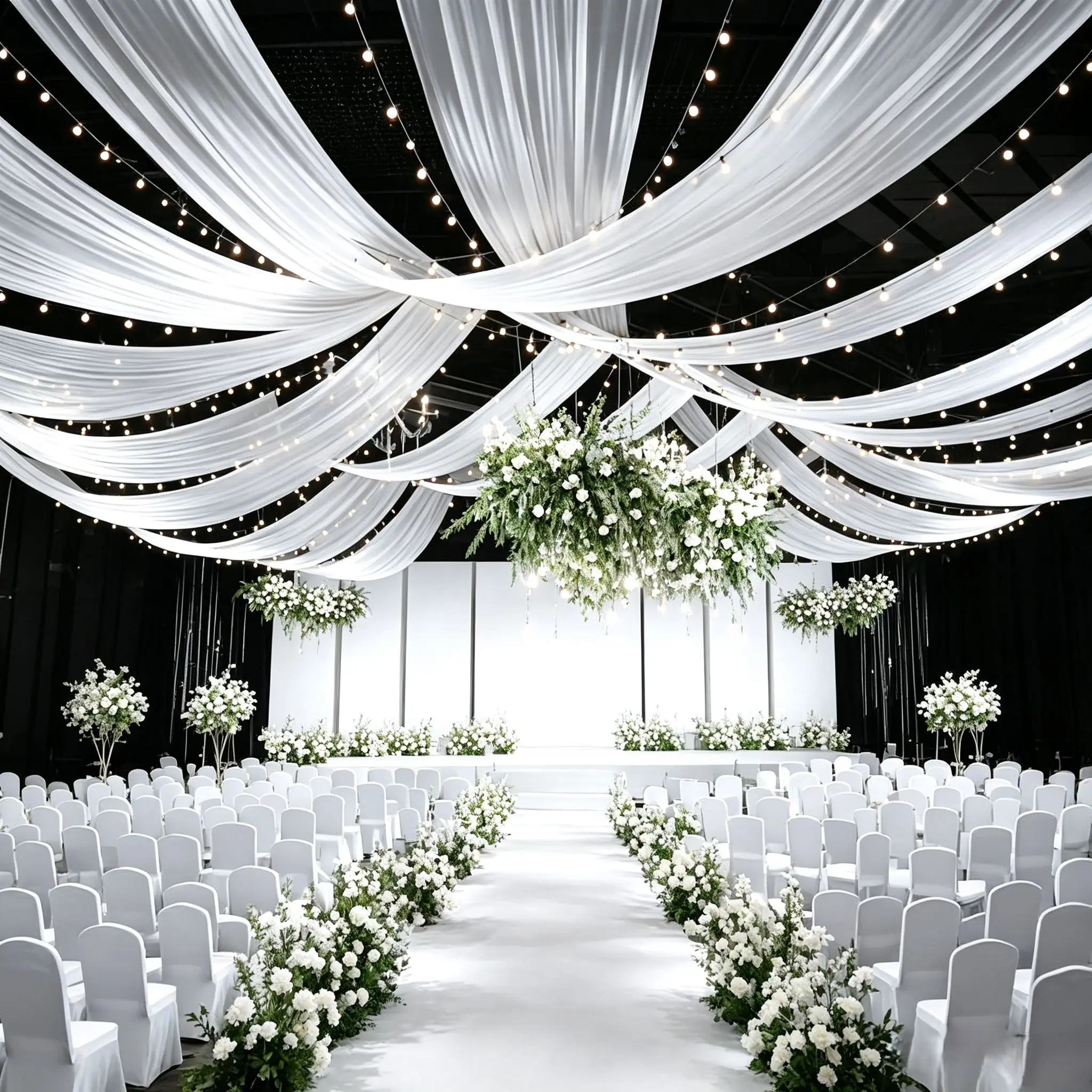 110M Whole Roll Milk Silk Stretch Fabric Matte Polyester Wedding Ceiling Drape Outdoor Stage Wave Backdrop Curtain Party Drape
