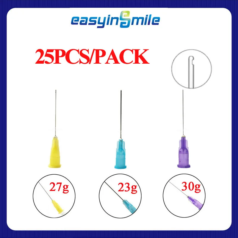 

25 шт./пакет, EASYINSMILE, наконечники игл для ирригации зубов, эндо-игла для шприца для корневых каналов, 3 типа, наконечник с закрытым боковым отверстием