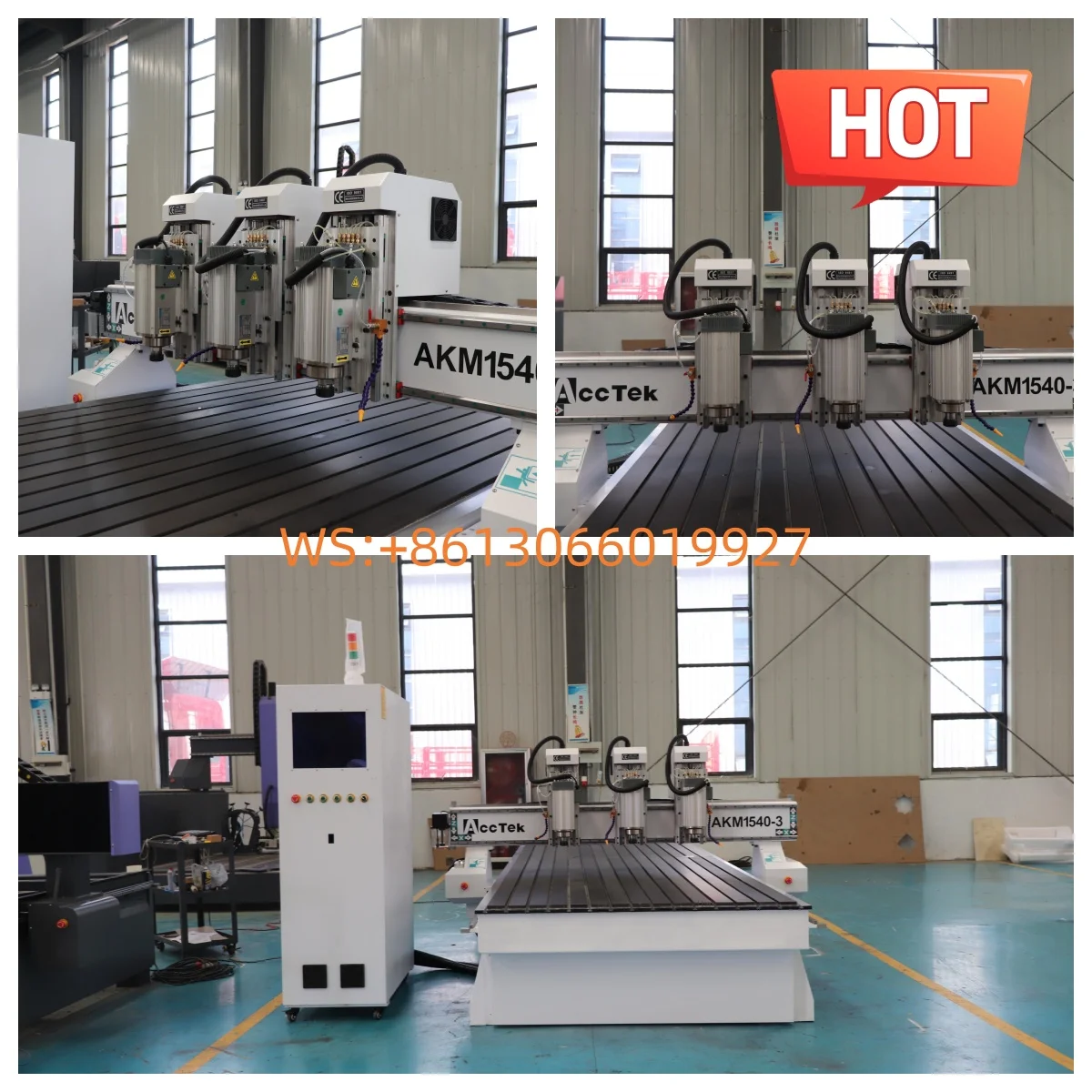 ACCTEK Three Spindle 1540 Atc CNC Router Carving Machine Multi Heads CNC Router