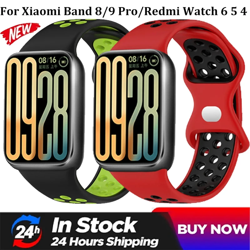Silikonarmband für Xiaomi Mi Band 8/9 Pro, bequemes, atmungsaktives, weiches Armband für Redmi Watch 6 5 4, Gürtelzubehör.