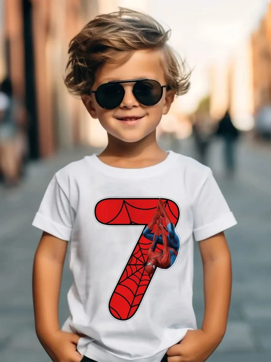 Disney Marvel SpiderMan 1-9 Birthday Kids Tshirts Boys T-Shirt Tees Girls Party T Shirt with Clothes Kids Fashion Tops Tshirt