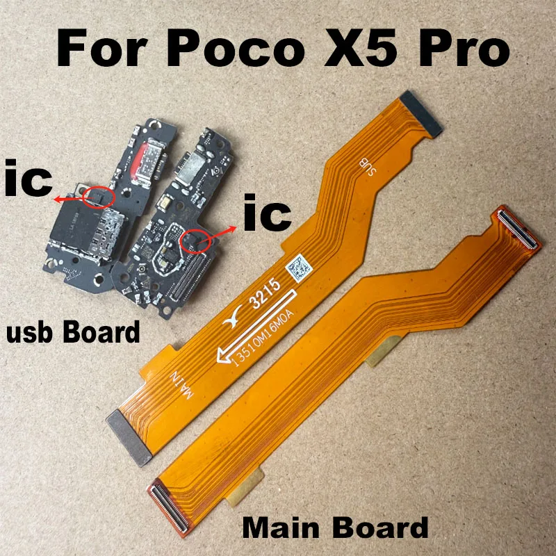 For Xiaomi Poco X5 PRO 5G Main Mother Mic Microphone Fast Connector Board + USB Charging Dock Port Flex Cable Parts Replacement