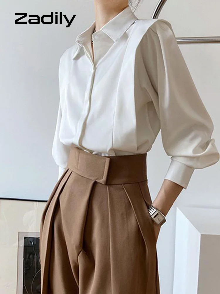 Zadily 2022 Summer Elegant Long Sleeve Solid Work Shirt Women Office Lady Button Up White Shirt Blouse Casual Female Clothes