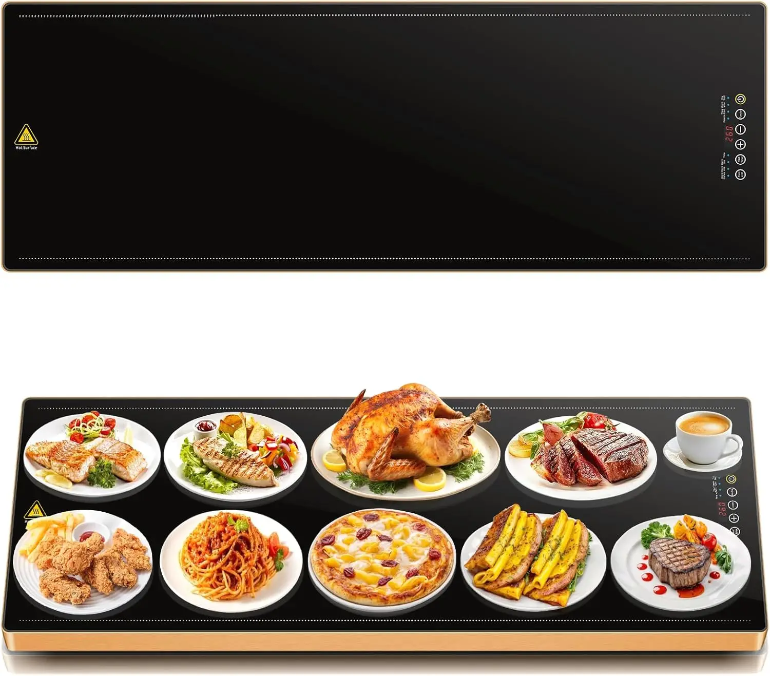 

Electric Warming Tray 39' x 14', Glass Warming Trays for Buffets Party with 9-Level Temperature and 24H Timer, Food Warmer