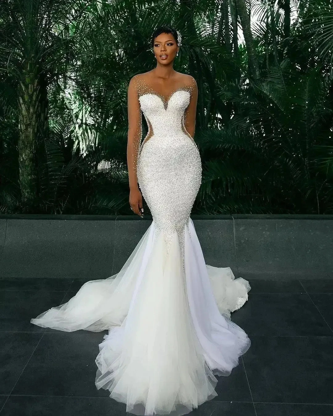 Vestido De novia sirena Sexy 2026 Sheer Sweetheart mangas largas ilusión perlas lentejuelas tul Vestidos De novia nuevos Vestidos De novia