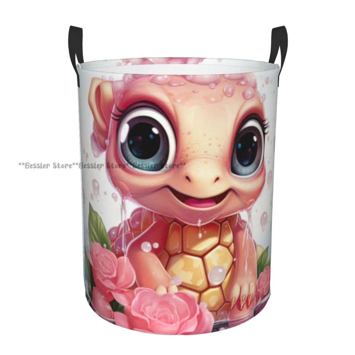 Pink Turtle In Water Surrounded By Bubbles Plants Laundry Basket Folding Dirty Clothes Toys Storage Bucket Household