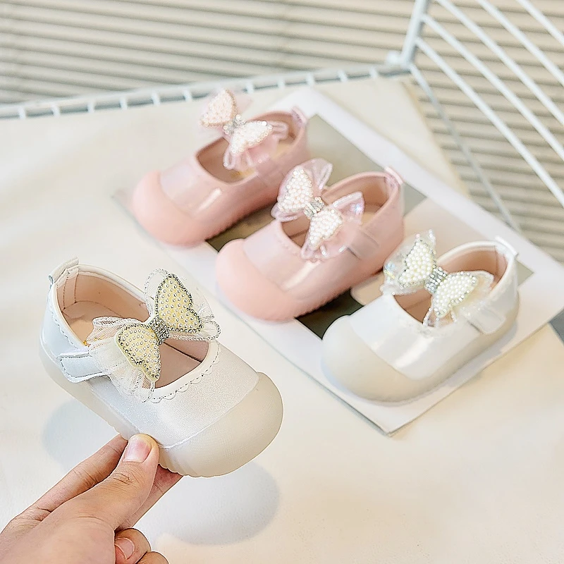 

Baby Girls Walking Shoes Toes Capped Lace Bows Kids Flats Soild Color Versatile 2025 New Fashion Girls Princess Shoes Size 16-25