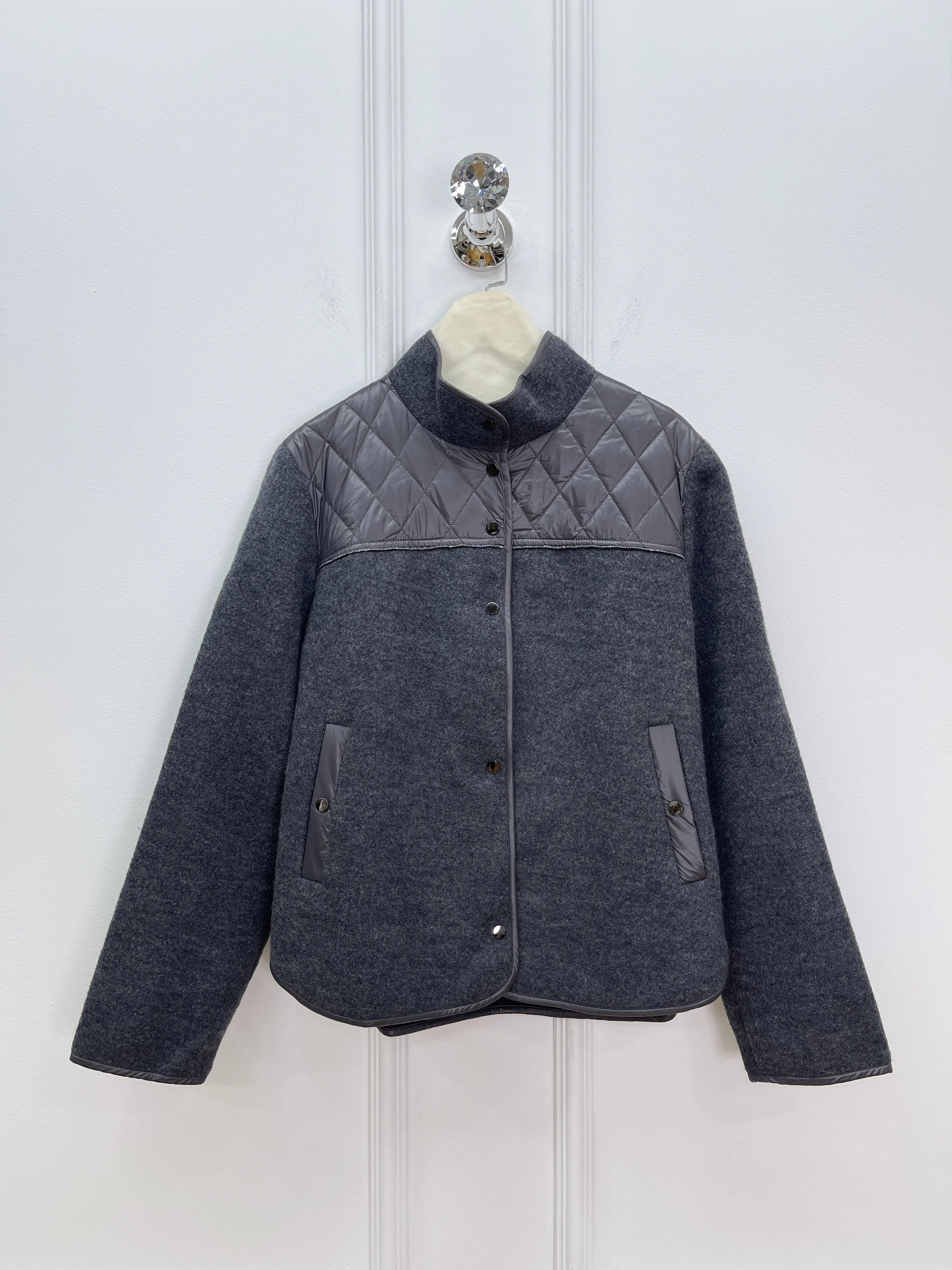 2025秋冬新作 グースダウン混紡ウールジャケット 重ビーズスタンドカラートップ