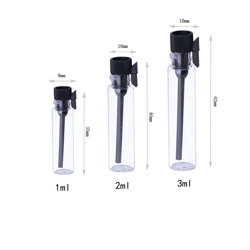 5Pcs 1/2/3ml Empty Glass Perfume Sample Bottles Refillable Containers w/ Rod Cap For Liquid Cosmetics Aromatherapy Essential Oil