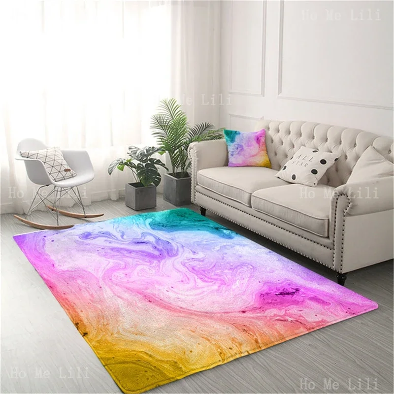 Modern Gold Glitter Pink Bright Color Gray Marble Stone Center Flannel Floor Rugs Trendy For Living Room Bedroom Carpet