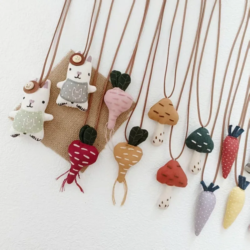 Cotton Linen Fabric Animal Pendant Necklace Handmade Cartoon Cute Versatile Artistic Gift for Women Girls Daily Wear Lightweight