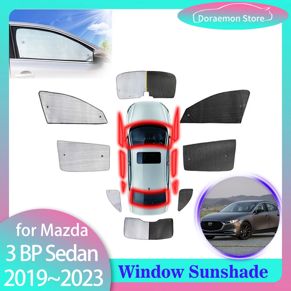 Full Cover Sunshades for Mazda 3 BP Axela Sedan 2019~2023 Front Window Curtain Rear Windshield Visor Mat Sun Protecti Accessorie