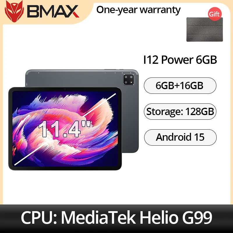 BMAX I12 Power Android 15 Tablet 11.4" 90Hz 2.4K IPS MediaTek Helio G99 ARM Mali-G57 MC2 6GB+16GB Expansion 128GB 4G LTE