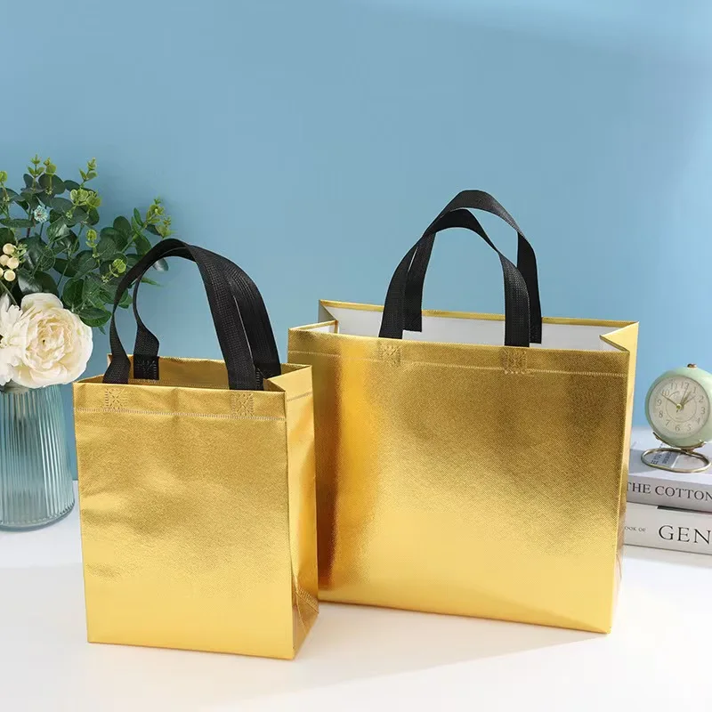 Non Woven Laser Tote Bag Reusable Shopping Grocery Handbag Eco Friendly Gift Bag Solid Color Heavy Duty Shoulder Bag for Women