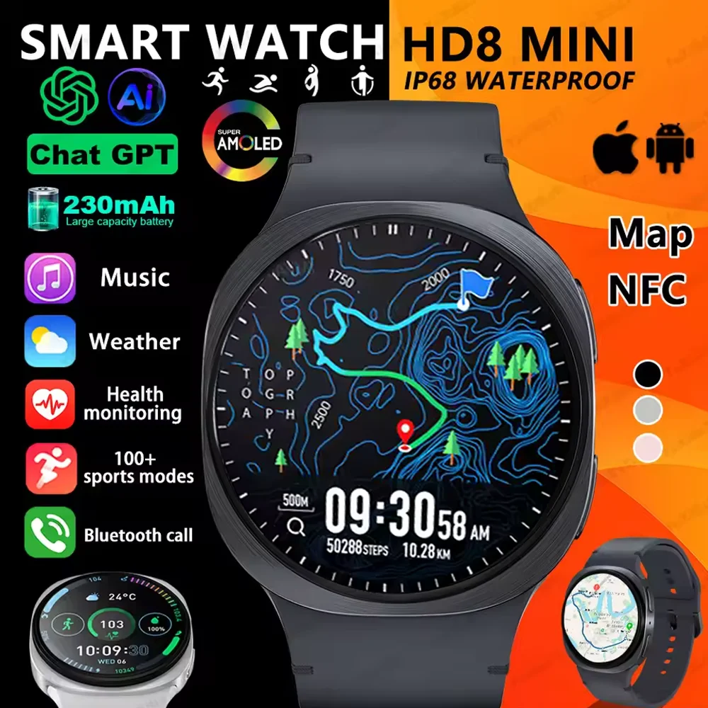 

2026 Новые часы 8 Мини GPS трек Смарт-часы для мужчин Женщин Здоровье Спорт AMOLED Пульсометр Bluetooth Вызов Водонепроницаемые умные часы
