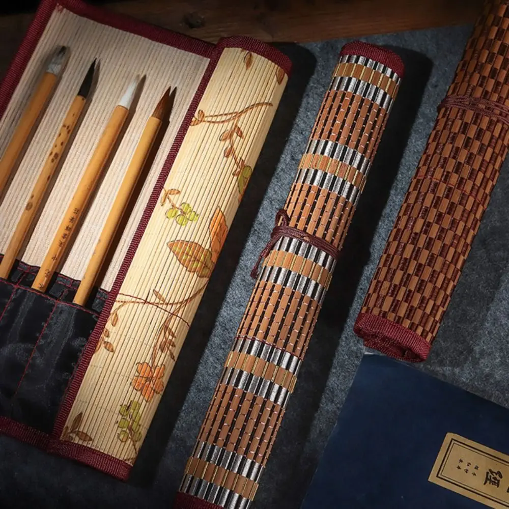 Retro Bambus Pinselhalter mit Großer Kapazität Chinesischer Stil Stiftetui Schreibwaren-Organizer Kunstbedarf