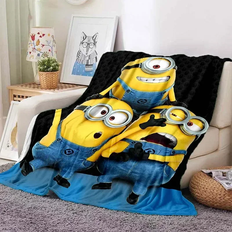 3D Printed Cartoon Cute Big Eyes A-Minions Blanket Soft and Comfortable Children's Nap Blanket Portable Travel Blanket