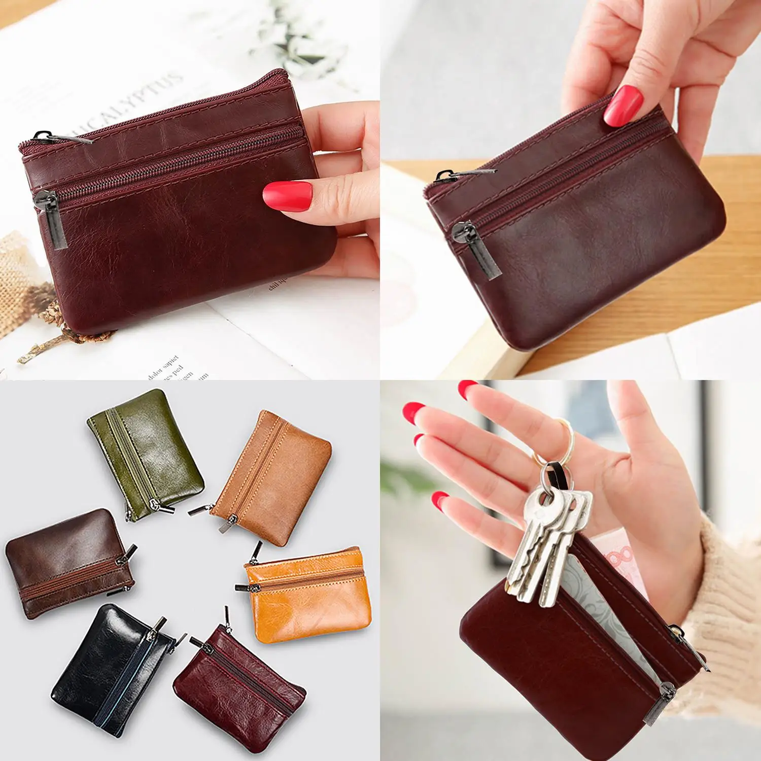 

New Leather Coin Purse Women Mini Zipper Change Purses Cowhide Retro Handmade Wallets Holder Zipper Pouch Card Holder Wallet