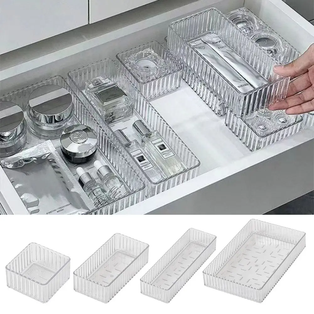 S/M/L/XL منظمات درج المكتب حاوية قرطاسية مستطيلة بلاستيكية شفافة صندوق تخزين غير محدود للمكتب المنزلي