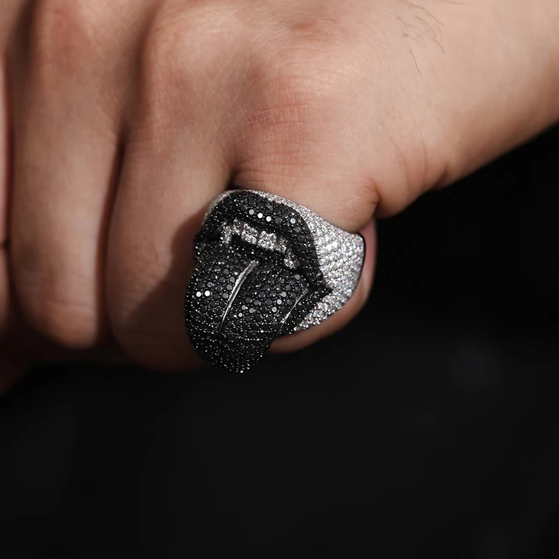 TUHE High Quality Unisex Rings Iced Out Mouth Rings S925 Silver VVS1 Moissanite Ring For Men Women Hip Hop Jewelry Gift