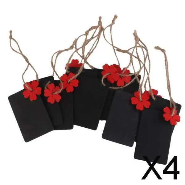 Confezione da 4-6 etichette per lavagna in legno rettangolari con Mini fiore rosso 10x