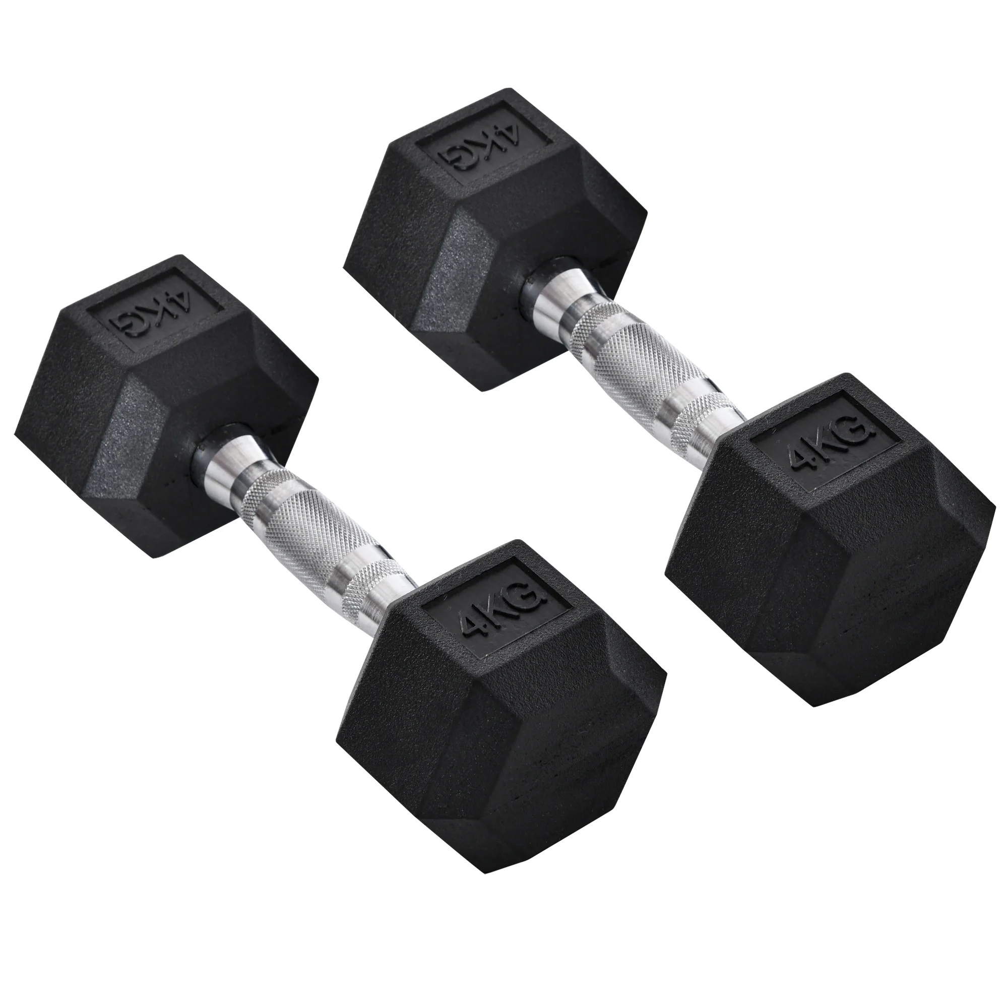 Homcom halterset van 4 kg met metalen verbindingsstang en zeshoekige kopgewichtset 8 kg totaal voor training