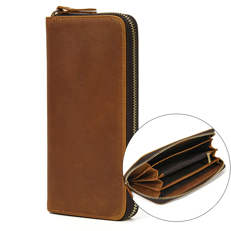 

Men's Crazy Horse Leather Wallet Retro Long Wallet Casual Clutch Multiple Card Slots Men Card Holder Genuine Leather Coin Purse