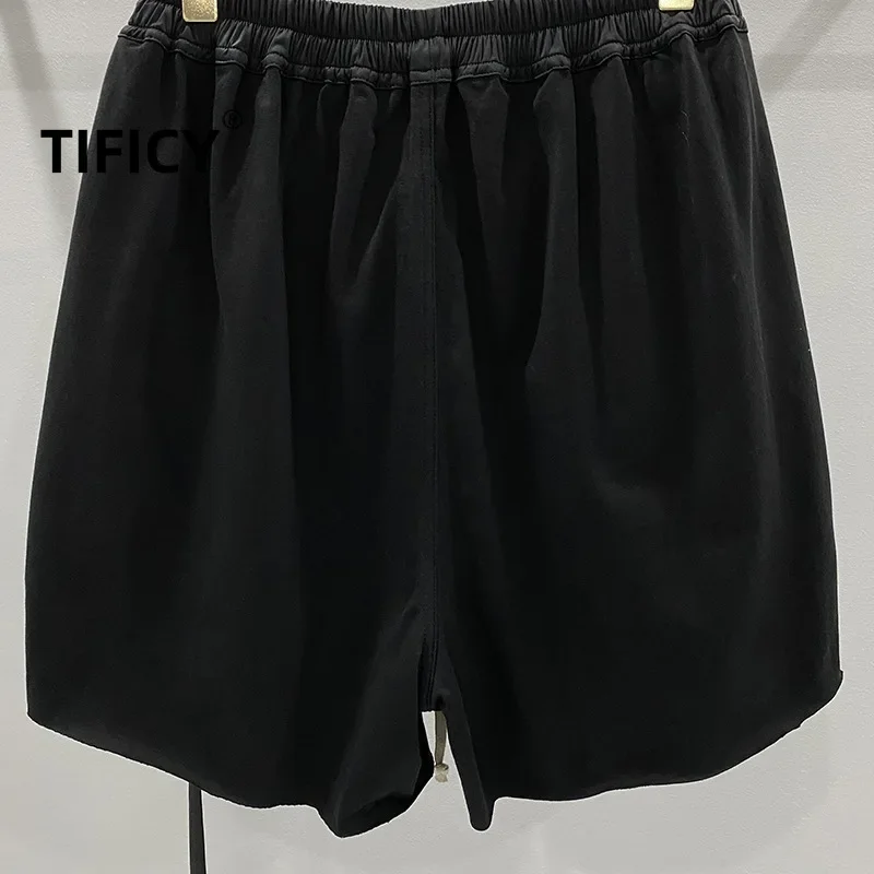 TIFICY High Street Cotton Elastic Waist Shorts Men's Dark Style Loose Oversized Slit Design with Large Crotch and Short Pants