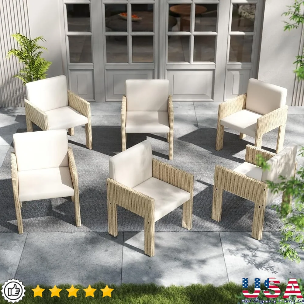 

Rattan Outdoor Dining Chair Set of 6 Ergonomic Wicker Patio Chairs with Armrest Comfortable Breathable Durable Garden Balcony