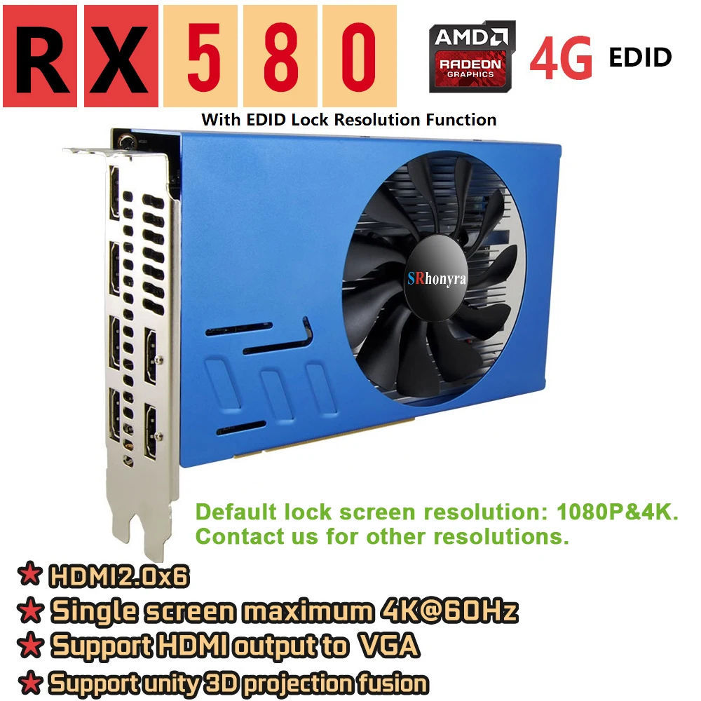 SRhonyra AMD RX580 4/8GB Graphics Card Multi-Monitors,2048SP GDDR5 256bit 6 HDMI Multi Screen Splicing Video Card GPU EDID