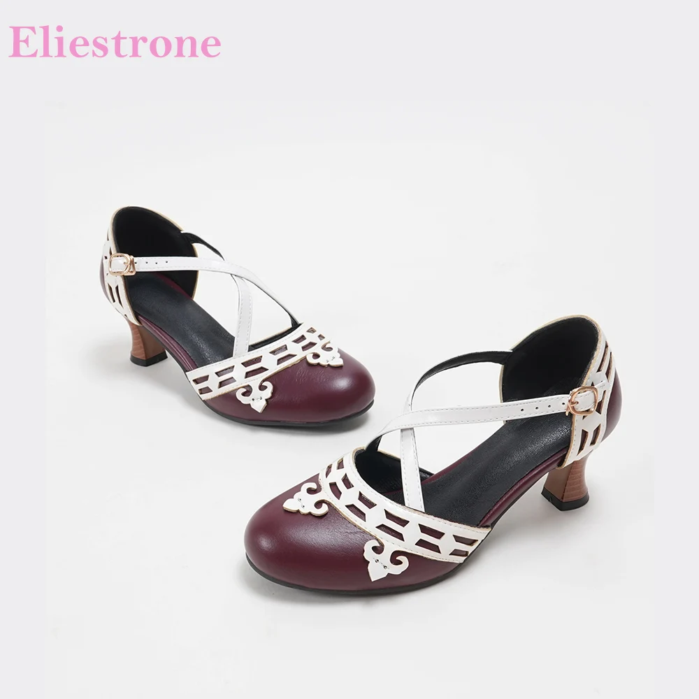 2026 Summer Sweet Two-Tone Women Sandals 6cm High Kitten Heel Lady Party Shoes Oversize Plus Size 11 46 48 Non-Slip