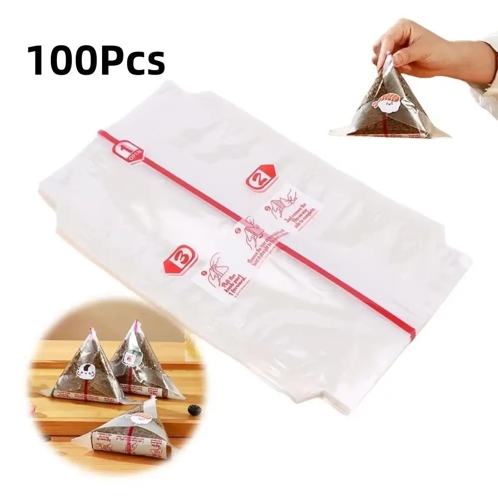 100 Bolsas Desechables de PP para Empacar Bolas de Arroz Triangulares, Bolsas de Plástico de Doble Capa para Envolver Onigiri, Algas Nori, Sushi