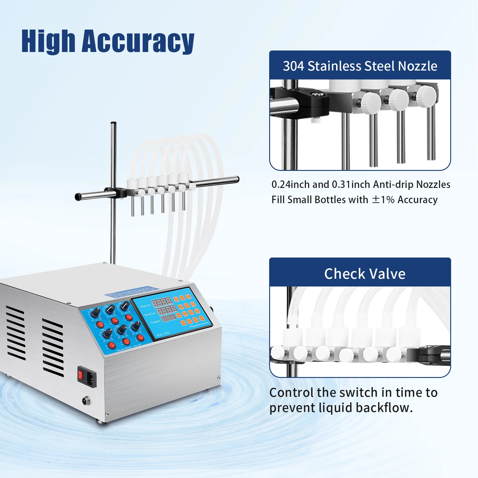 6 Head Semi-Automatic Electric Liquid Filling Machine Bottle Filler Digital Pump