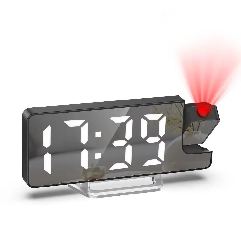 Date/Temperature Display Projection Alarm Clock 12/24H 180° Rotating Projection LED Digital Mirror Clock USB Charging