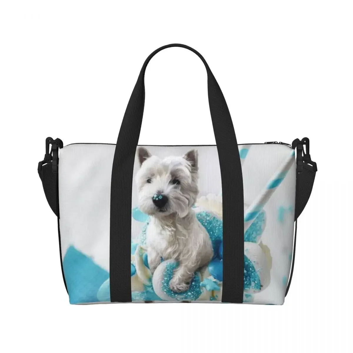 Borsa tote personalizzata Westie Blue Marshmallow Shake Borsa da viaggio a spalla da palestra per cani West Highland Terrier di grande capacità
