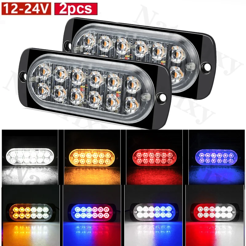 2Pcs 12/24V 12LEDs Strobe Side Marker Warning Light for Truck Toyota Grille Vehicle Boat Light Bar Flash Blinking Light