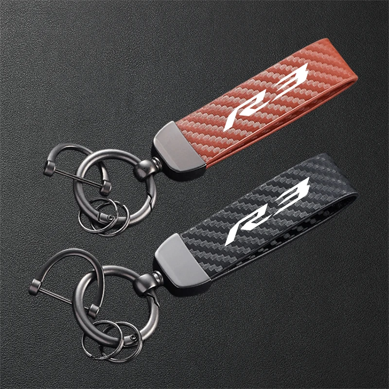 For Yamaha YZFR3 YZF R3 YZF-R3 Accessories High-Grade Motorcycle Carbon Fiber Patterned Keychain Metal Keyring