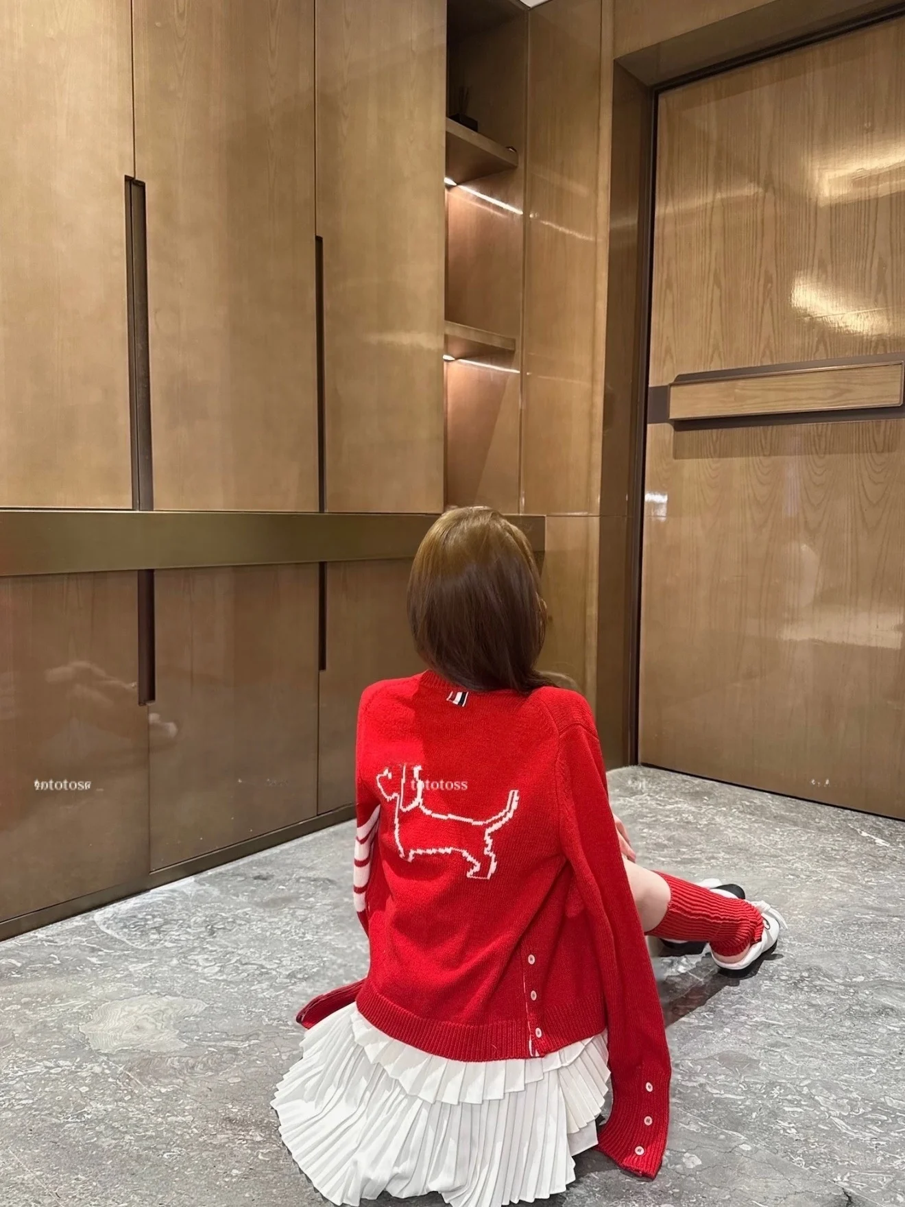 

New Year Limited Classic Four Bars Long Sve Knitted Cardigan Women's Sketch Dog ort Fit Sweater Jaet Sli Outerwear