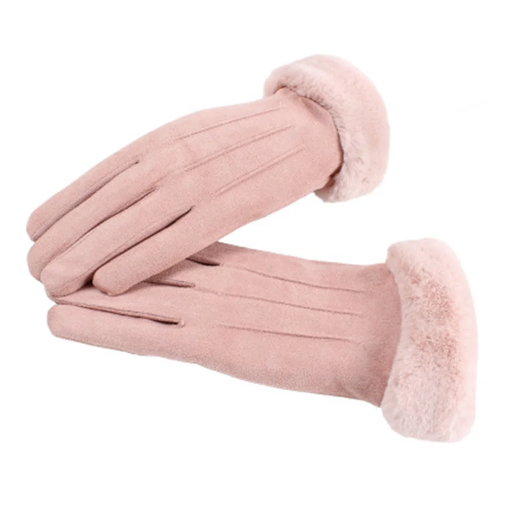 

1Pair Outdoor Warm Gloves Girl Suede Fabric Moderate Thickness Air Permeability Good Warmth Retention Girl Winter Gloves