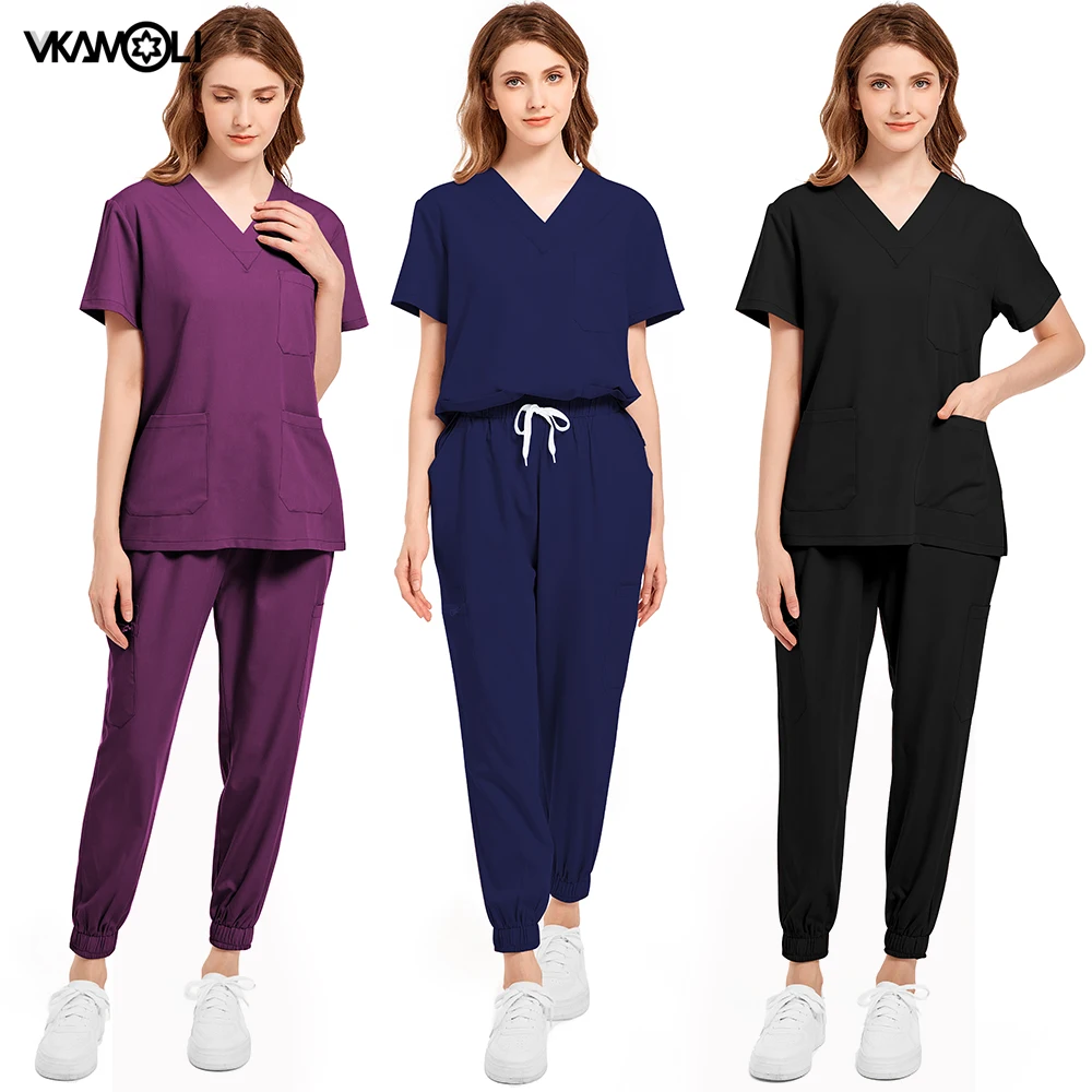 High-Grade Stretch Fabric Workwear Scrub Tops+Jogger pants Medical Uniform Surgery Scrubs Uniform Pet Shop Doctor Plus Size