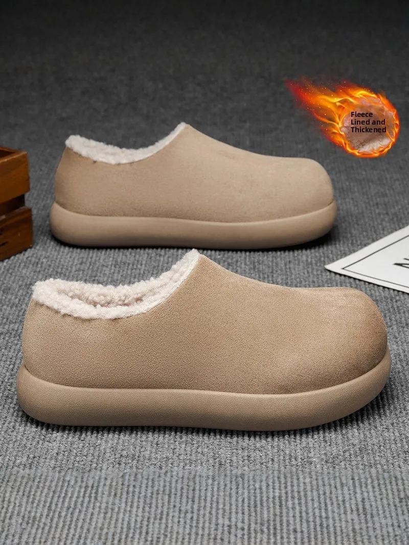 

Men's Winter Fleece Lined Slip-On Warm Toe Cotton Slippers Teenagers One-Touch Casual Retro Anti-Slip Big Head Co...