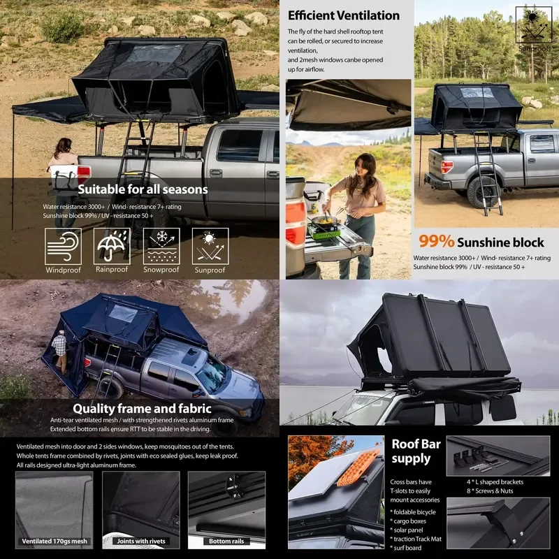 Large Space Four Season Automatic Hard Shell Breathable Fabric Vehicle Family Roof Tent