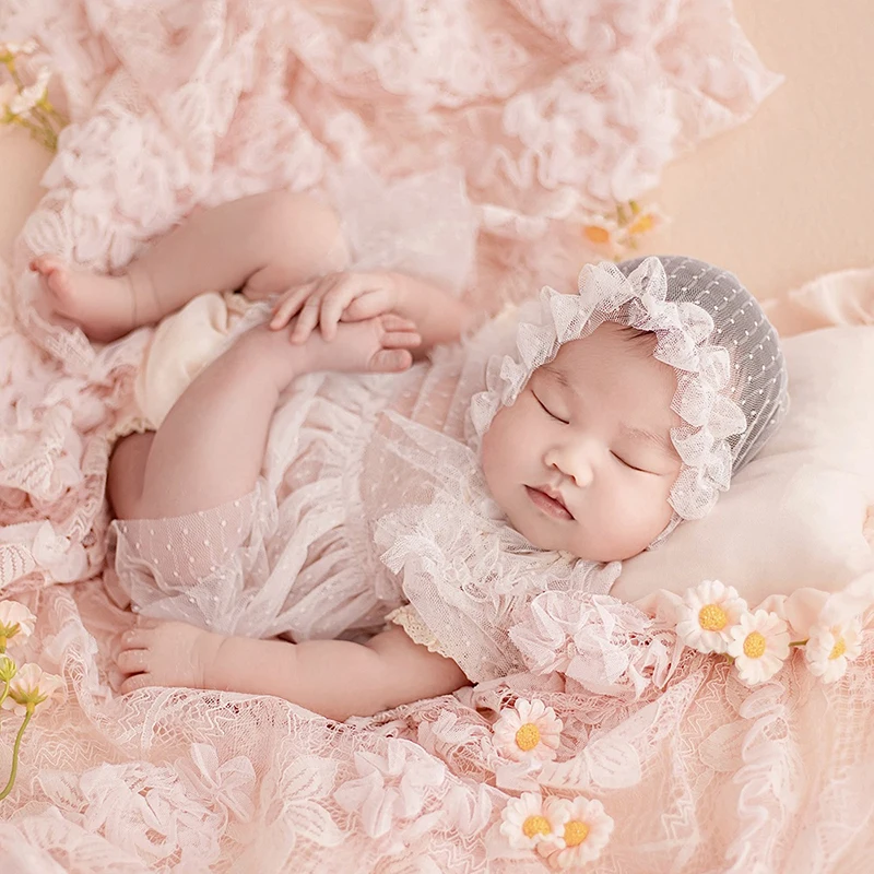 Newborn Photography Outfit Baby Girl Princess Lace Puffy Dress Daisies Flowers Pose Photo Props Studio Shooting Accessories